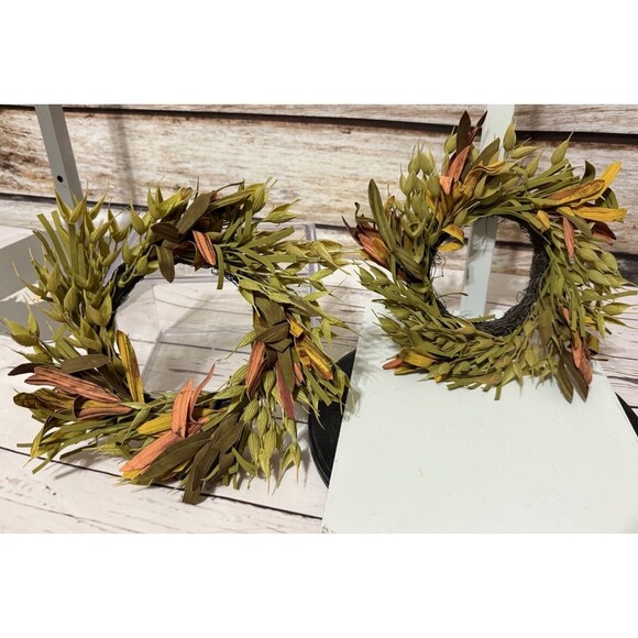 Green & Yellow Grass Wreath Hanging Floral Base Decor 10” Fall Autumn X 2 - Picture 1 of 8